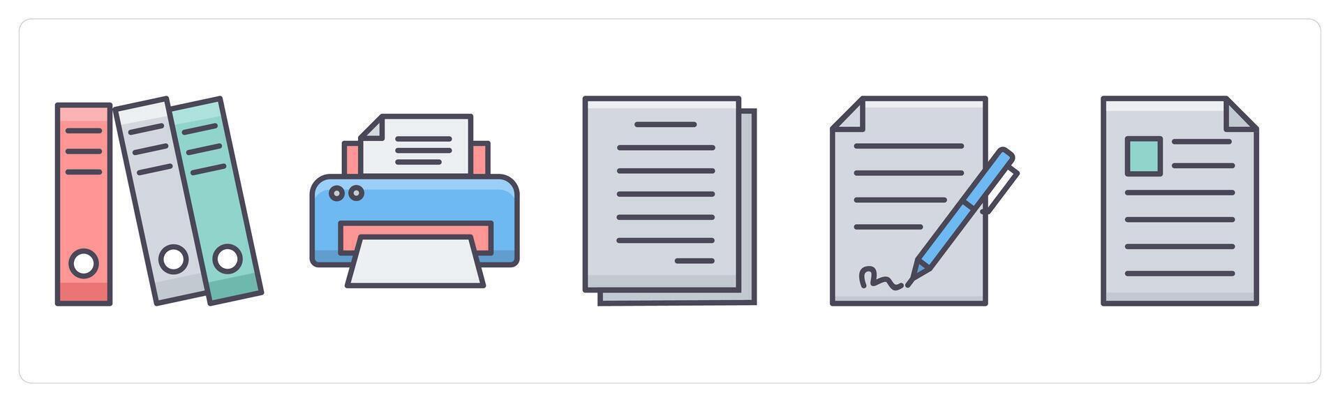 A set of 5 Business icons as files, printer, duplicate copy vector