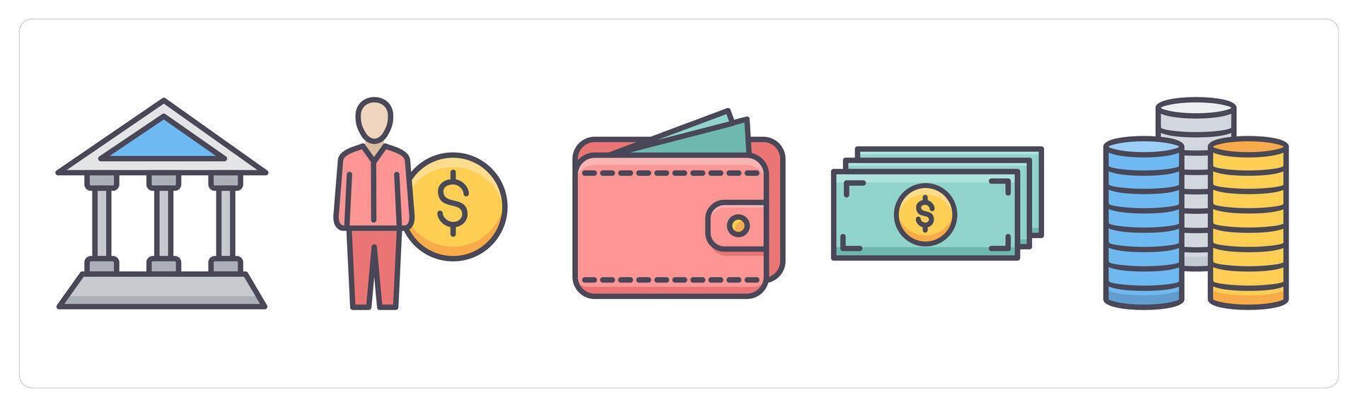A set of 5 Business icons as bank, accountant, wallet vector