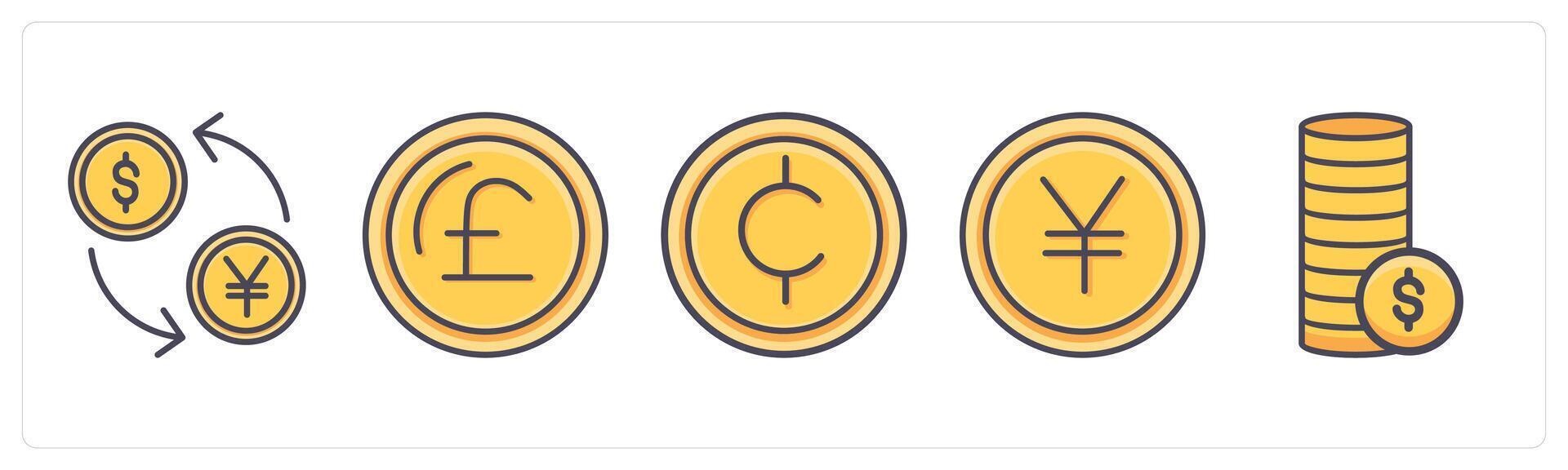 A set of 5 Business icons as currency exchange, pound, cent vector
