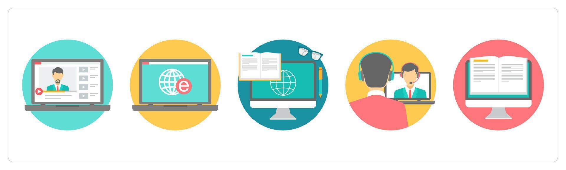 A set of 5 education icons as tutorial, online education vector