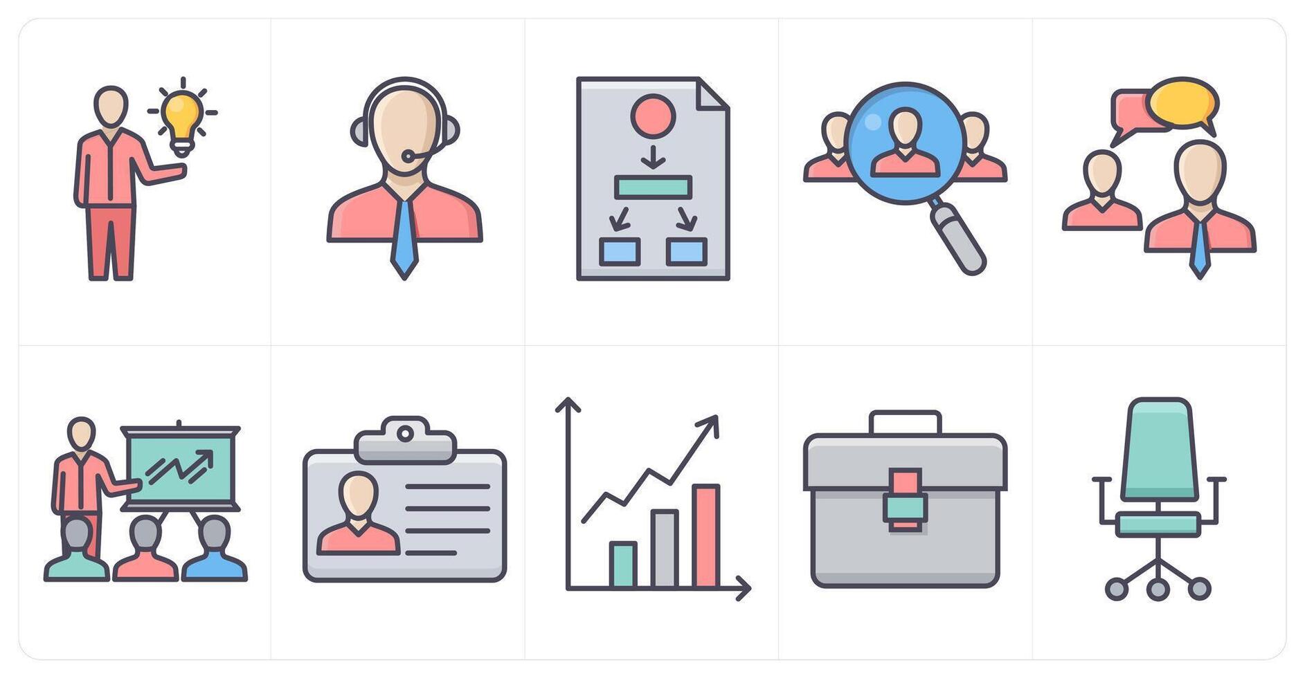A set of 10 business icons as business idea, customer support, business hierarchy vector