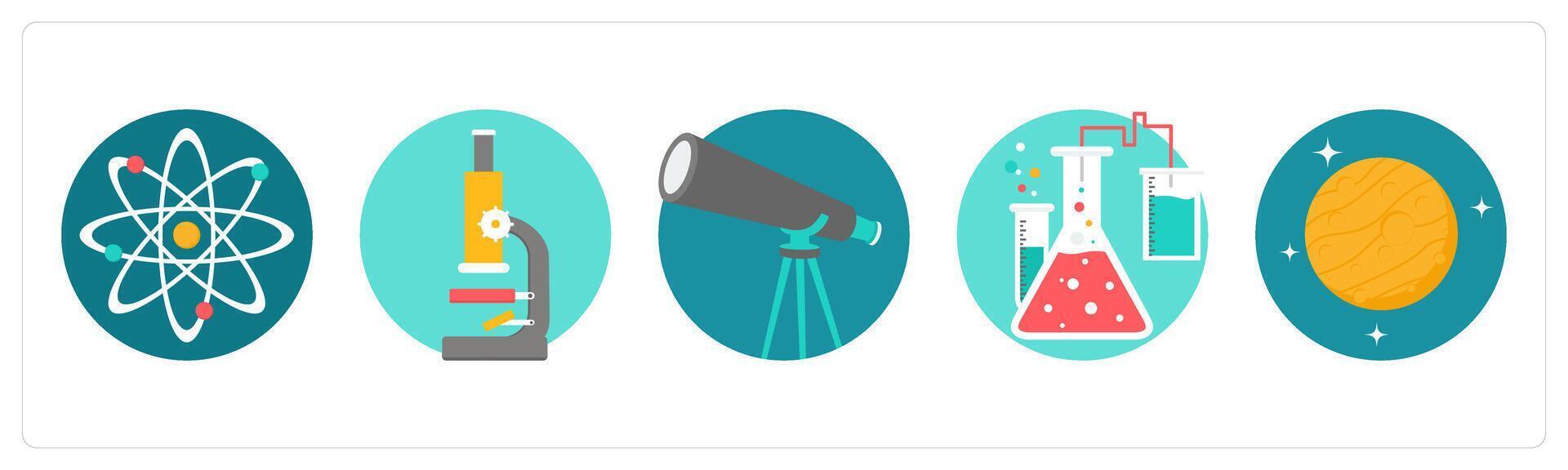 A set of 5 education icons as atom, biology, astronomy vector