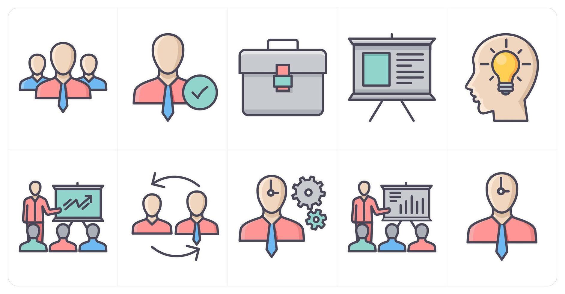 A set of 10 business icons as team, right employee, portfolio vector
