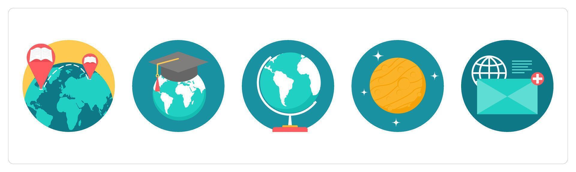 A set of 5 education icons as distance education, globe, planet vector