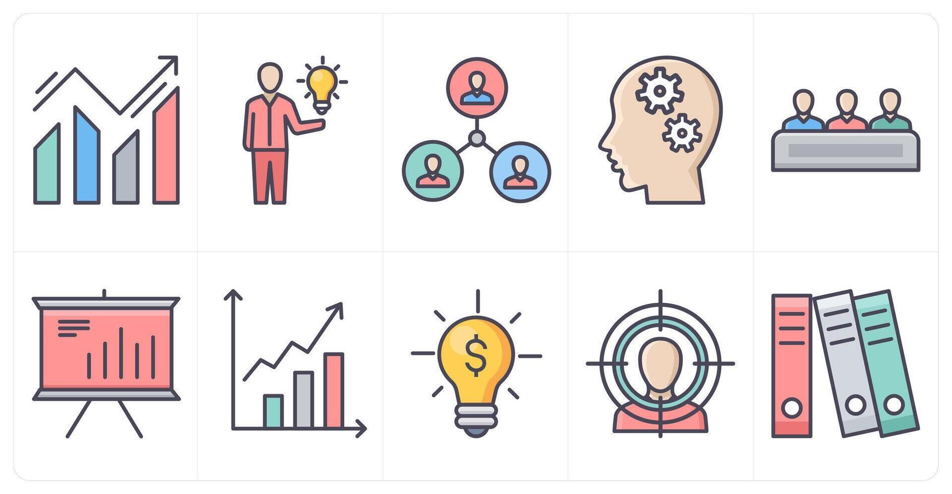 A set of 10 business icons as business increase, business idea, business organization vector