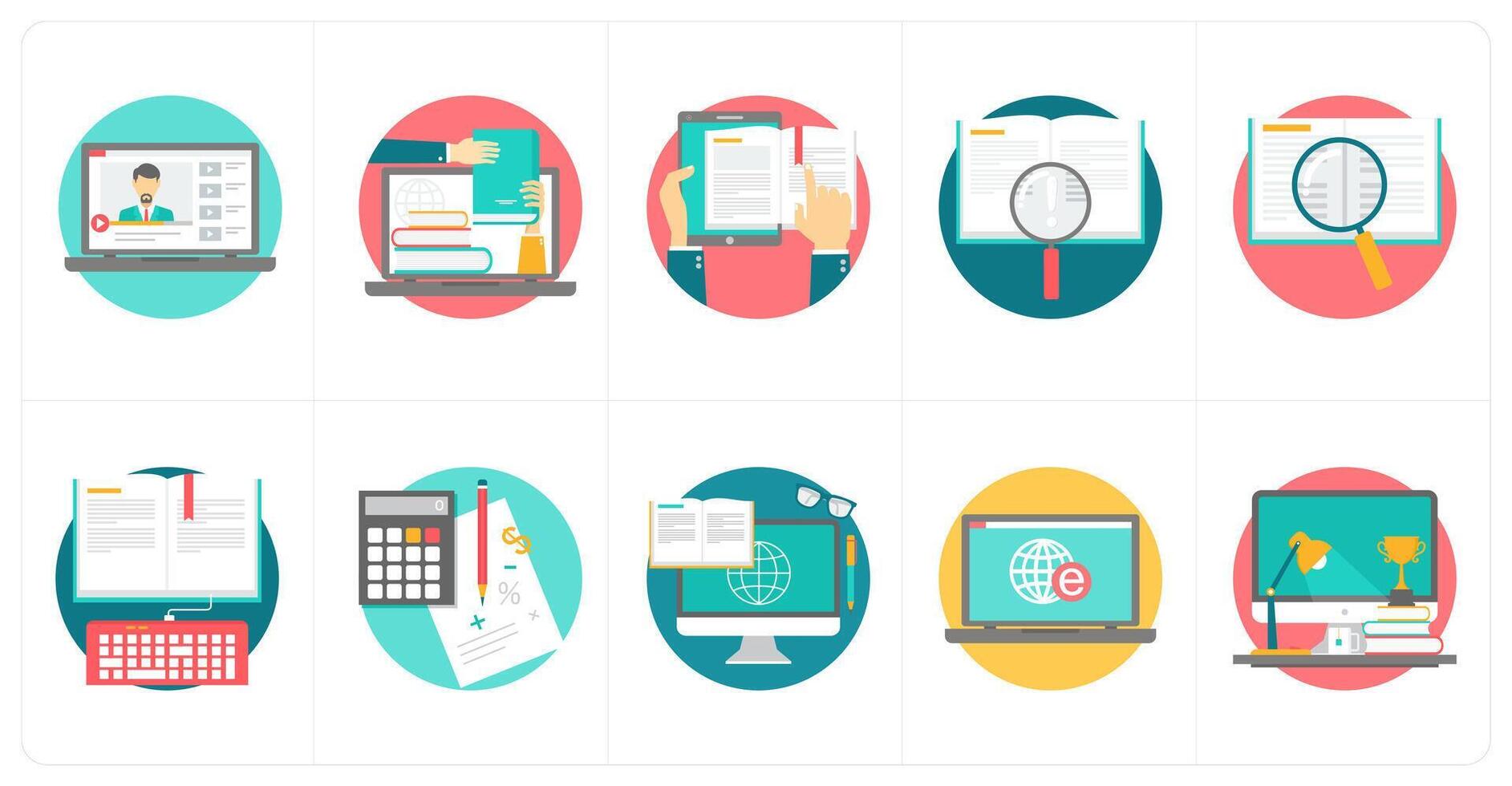 A set of 10 education icons as tutorial, online education, mobile education vector