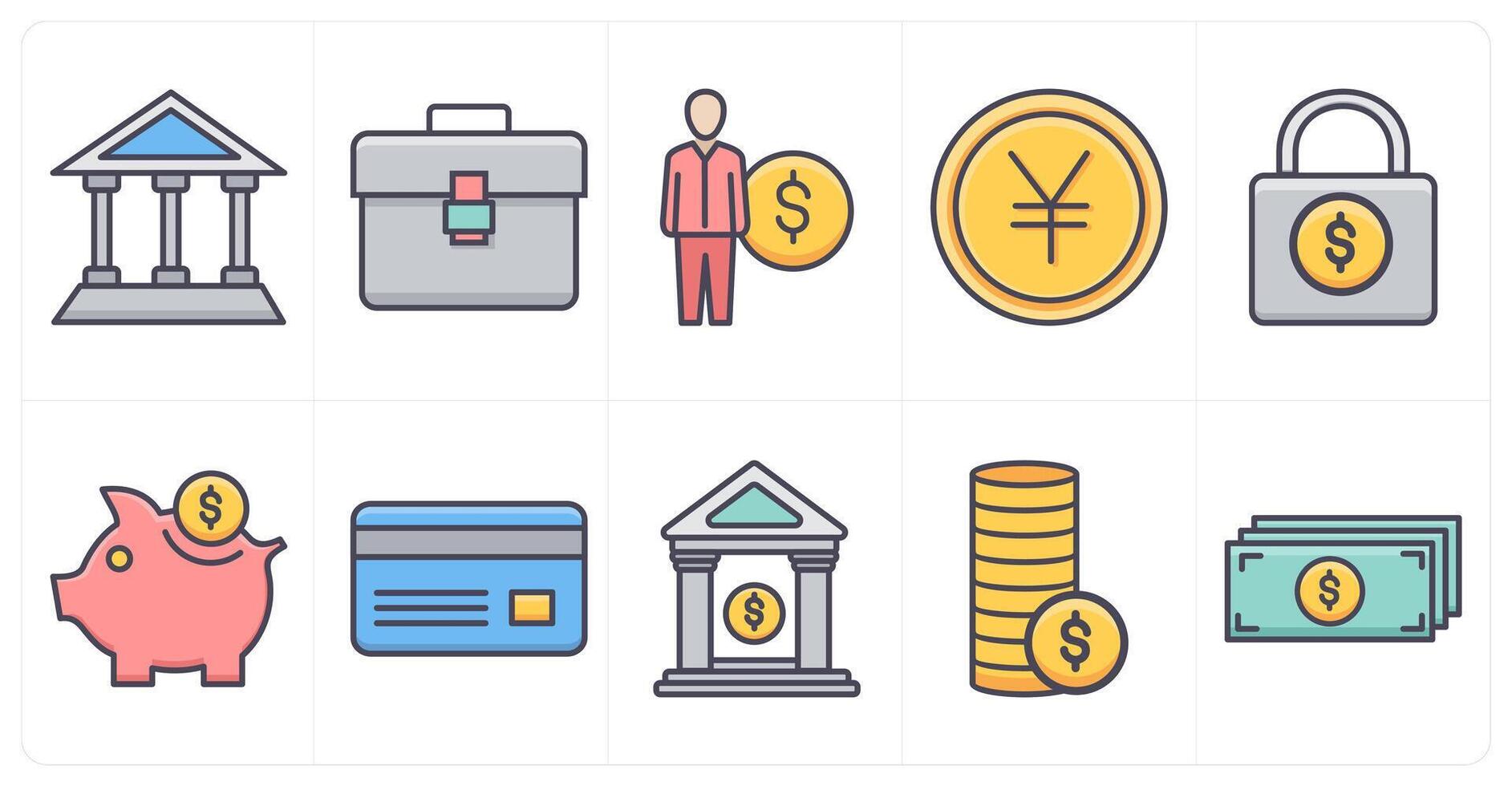 A set of 10 business icons as financial institution, portfolio, dollar vector