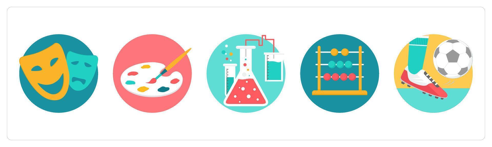 A set of 5 education icons as art, color palette, laboratory vector