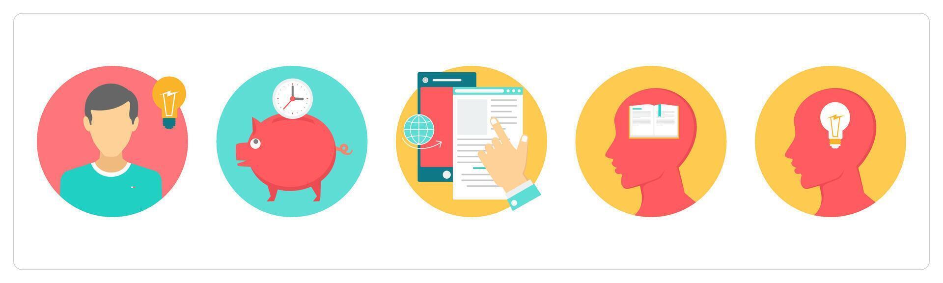 A set of 5 education icons as idea, time savings, online education vector