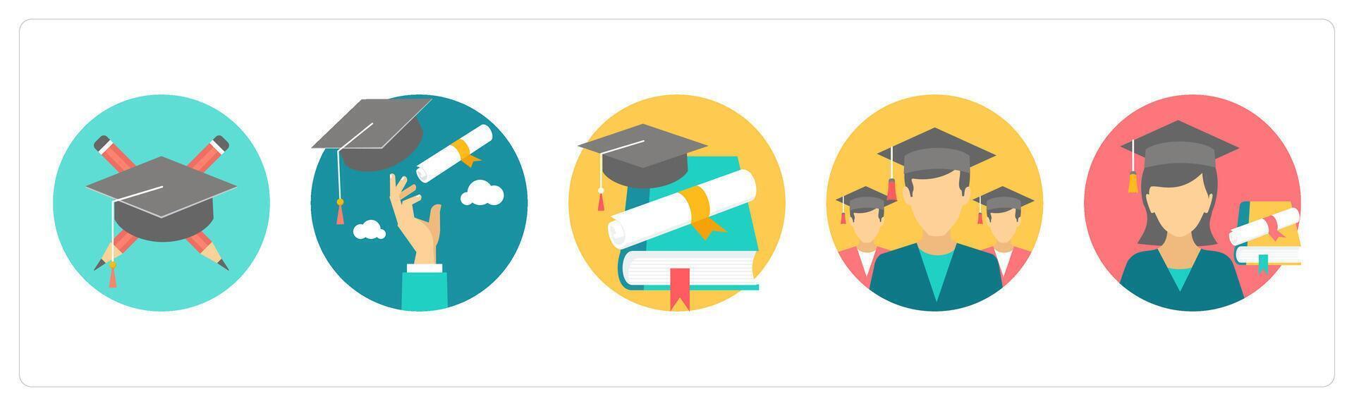 A set of 5 education icons as education, graduation, degree vector