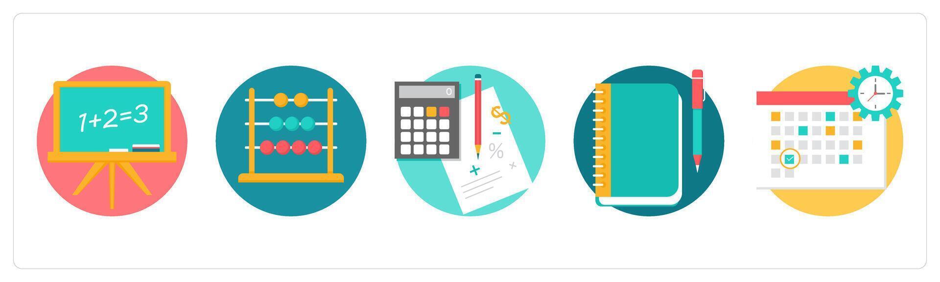 A set of 5 education icons as mathematics, abacus, calculation vector