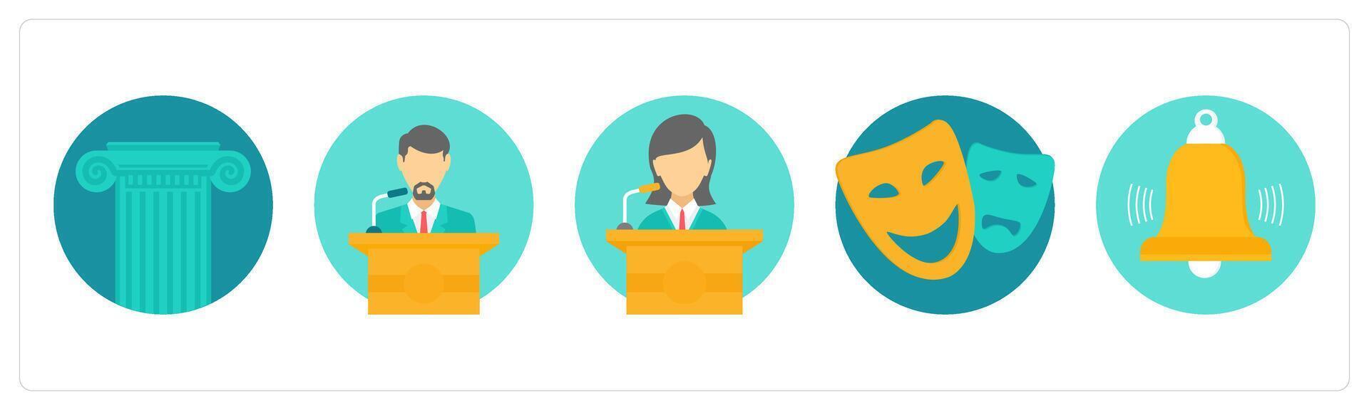 A set of 5 education icons as podium, speech, art vector