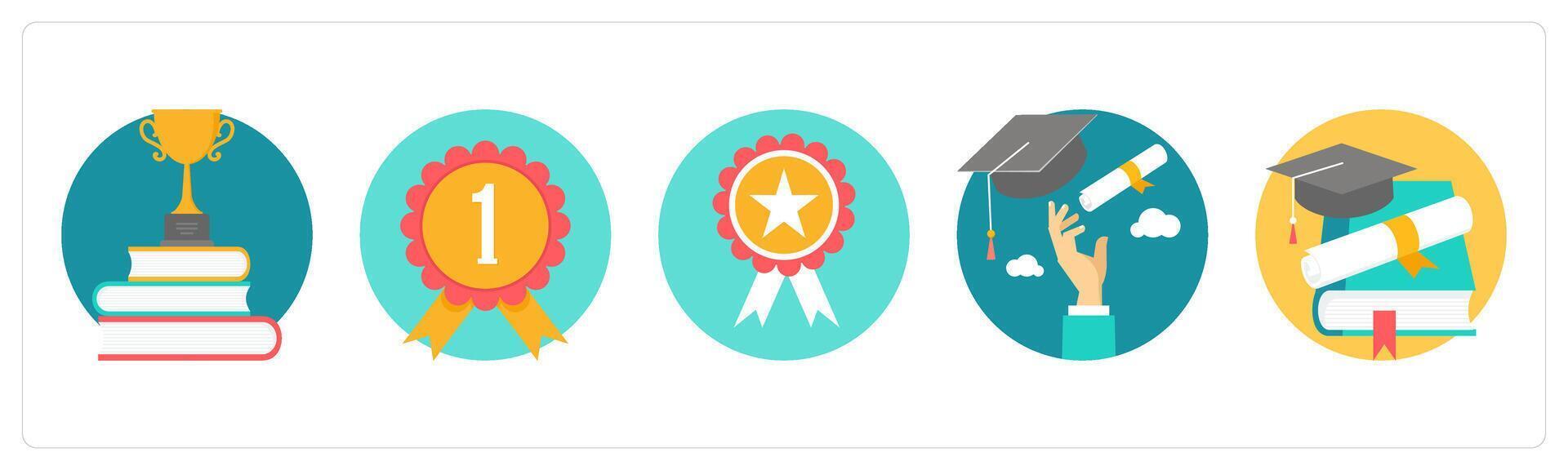 A set of 5 education icons as championship, badge, graduation vector