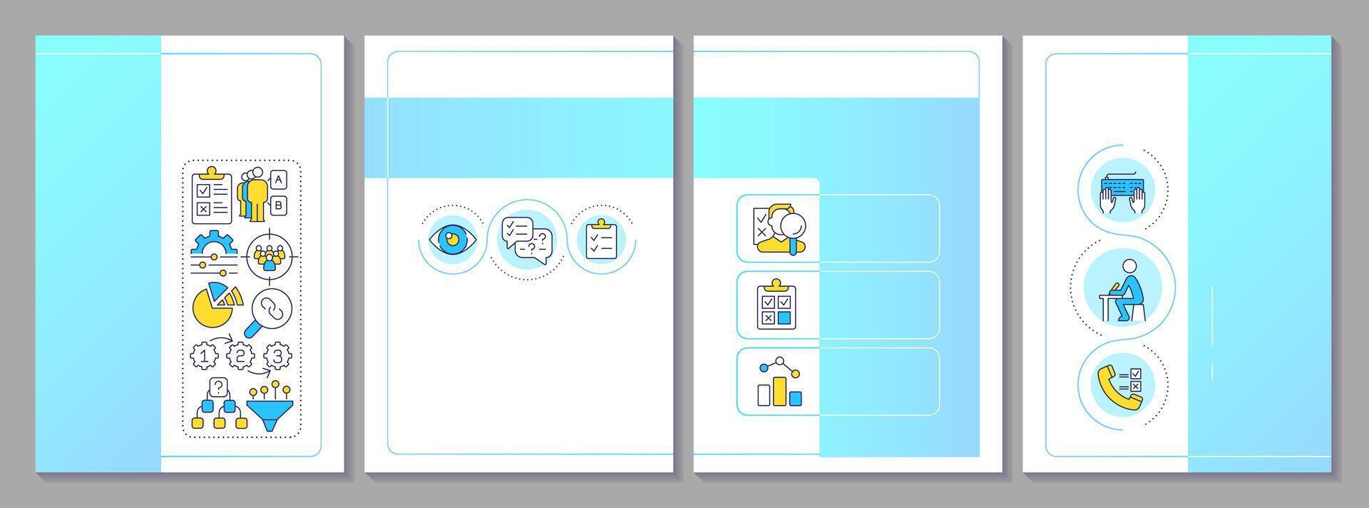 Research methods brochure template. Communication, analysis. Leaflet design with linear icons. Editable 4 layouts for presentation, annual reports vector