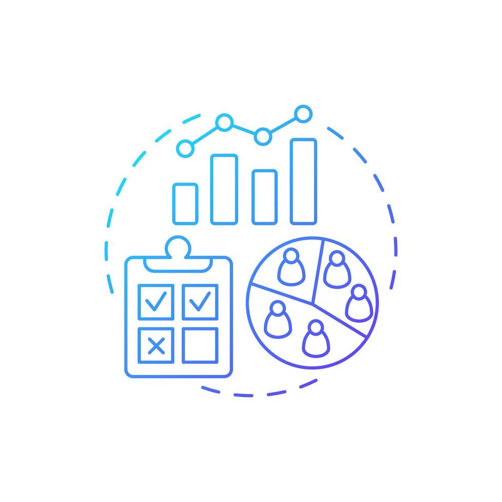 Quantitative research blue gradient concept icon. Marketing strategy. Statistics, analytics. Round shape line illustration. Abstract idea. Graphic design. Easy to use in infographic, presentation vector