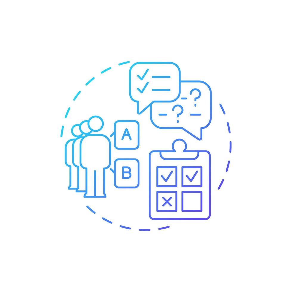 Primary research blue gradient concept icon. Interview questionnaire. Focus group. Round shape line illustration. Abstract idea. Graphic design. Easy to use in infographic, presentation vector