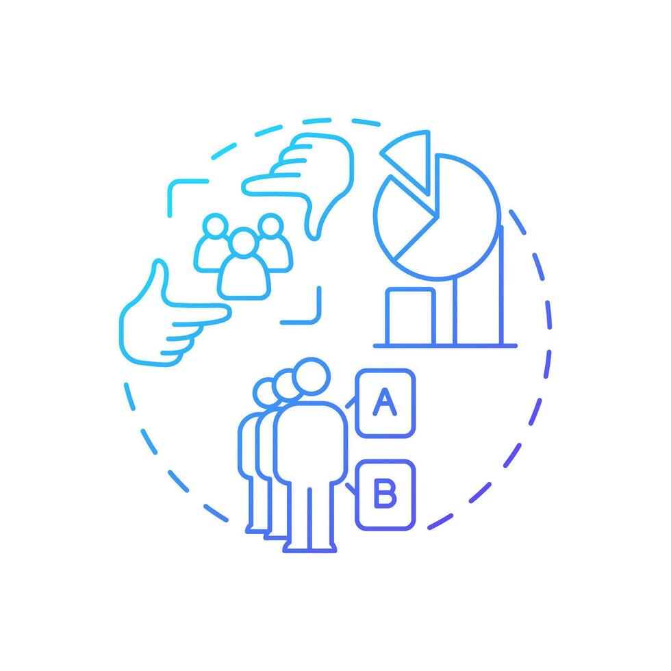 Focus groups blue gradient concept icon. Target audience, participants. Marketing, statistics. Round shape line illustration. Abstract idea. Graphic design. Easy to use in infographic, presentation vector
