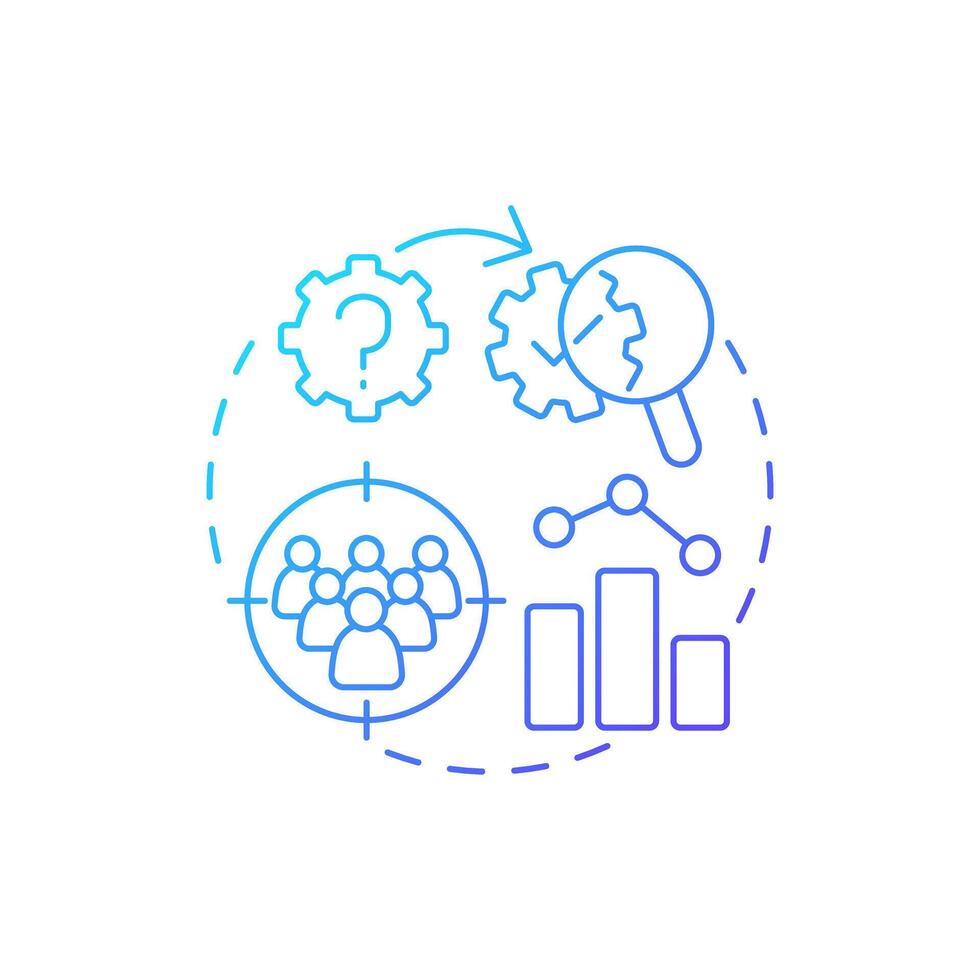 Causal-comparative research blue gradient concept icon. Target audience, statistical metrics. Round shape line illustration. Abstract idea. Graphic design. Easy to use in infographic, presentation vector
