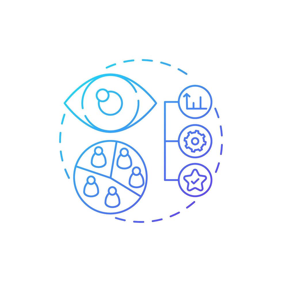 Descriptive research blue gradient concept icon. Statistical metrics, market. Monitoring, control. Round shape line illustration. Abstract idea. Graphic design. Easy to use in infographic vector