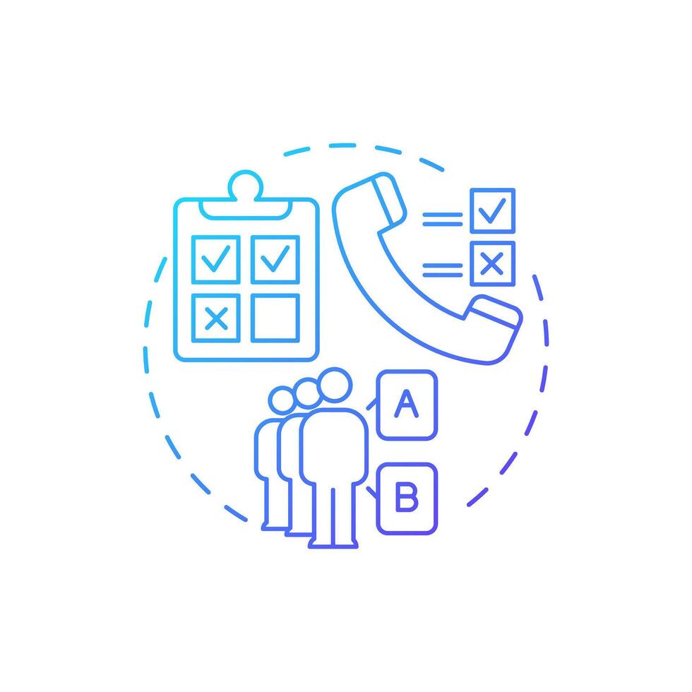 Telephone surveys blue gradient concept icon. Participants feedback, questionnaire. Round shape line illustration. Abstract idea. Graphic design. Easy to use in infographic, presentation vector