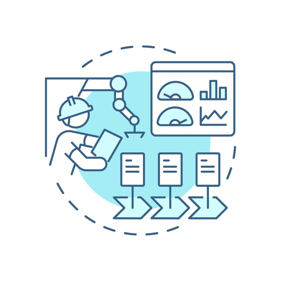 Production technologist light blue concept icon. Professional worker. Choosing contract manufacturer. Round shape line illustration. Abstract idea. Graphic design. Easy to use in article vector