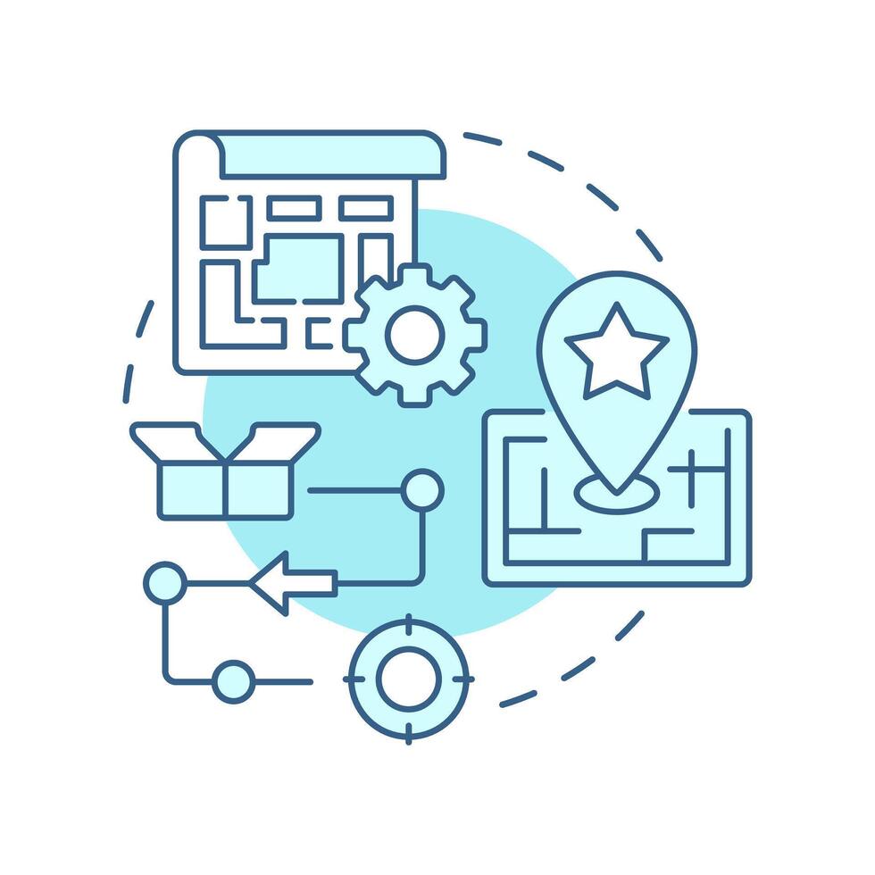 Manufacturing location light blue concept icon. Choosing contract factory. Logistics planning. Round shape line illustration. Abstract idea. Graphic design. Easy to use in article vector