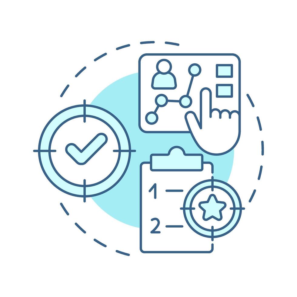 Find your niche light blue concept icon. Start manufacturing business. Market analysis. Goal setting. Round shape line illustration. Abstract idea. Graphic design. Easy to use in article vector
