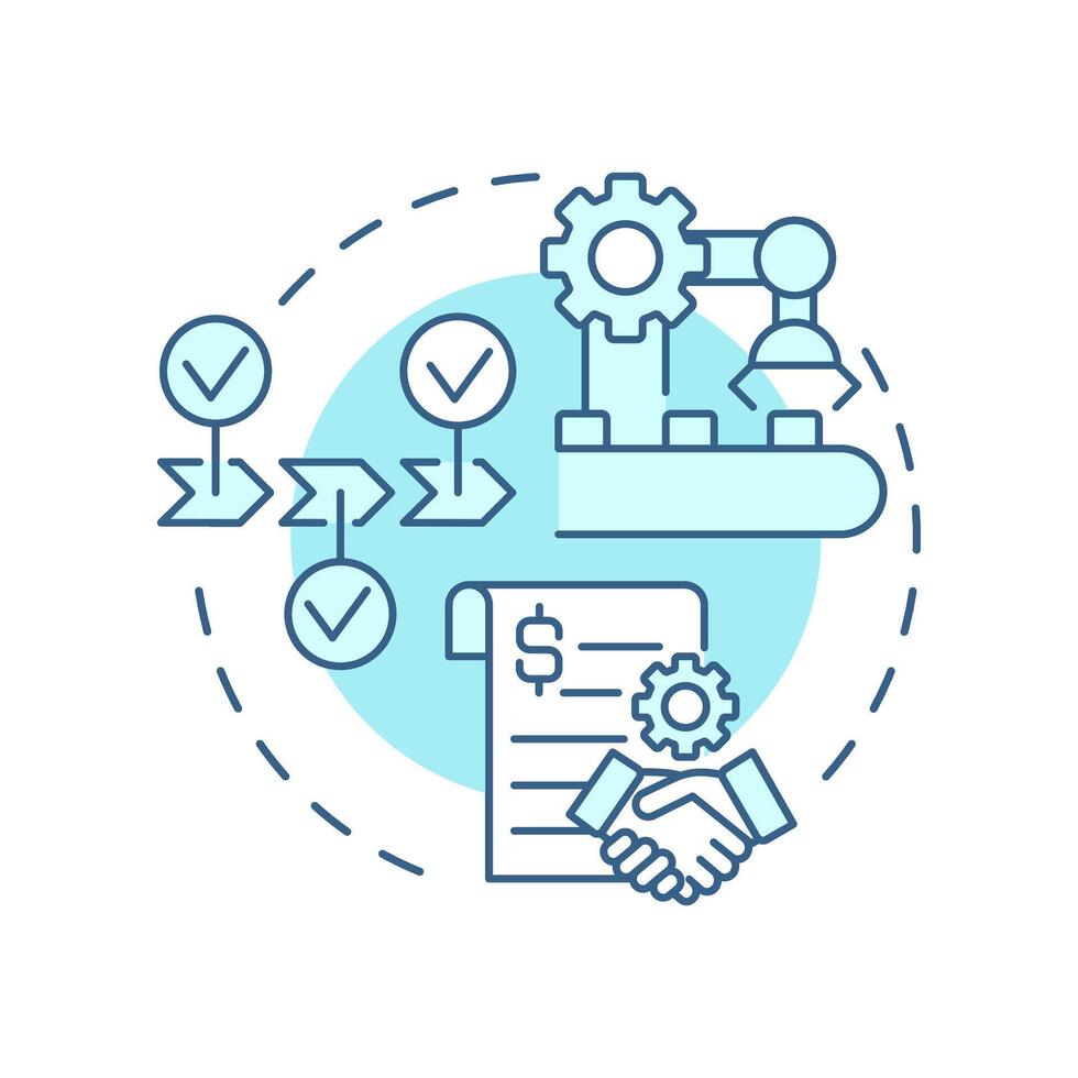 End-to-end manufacturing light blue concept icon. Production process from planning to delivery. Production line. Round shape line illustration. Abstract idea. Graphic design. Easy to use in article vector