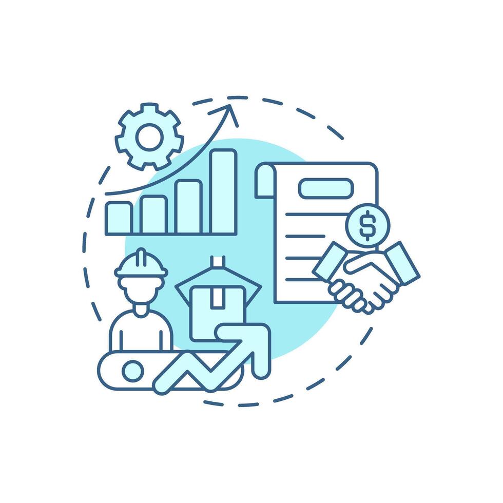 Increased manufacturing capacity light blue concept icon. Resource optimization. Benefit of contract production. Round shape line illustration. Abstract idea. Graphic design. Easy to use in article vector
