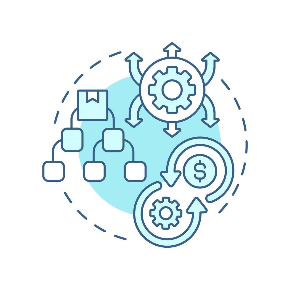 Diversified product offerings light blue concept icon. Expanded product lines. Contract manufacturing benefit. Round shape line illustration. Abstract idea. Graphic design. Easy to use in article vector