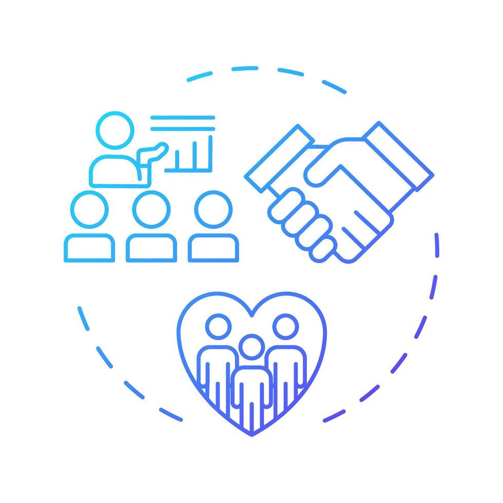 Positive learning environment blue gradient concept icon. Safe classroom atmosphere open for inclusion. Round shape line illustration. Abstract idea. Graphic design. Easy to use in blog post vector