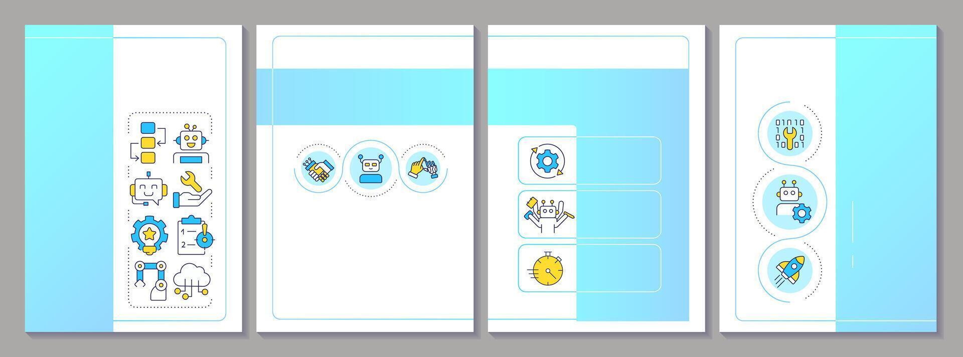 Robotic process automation blue brochure template. RPA in technology development. Leaflet design with linear icons. Editable 4 layouts vector