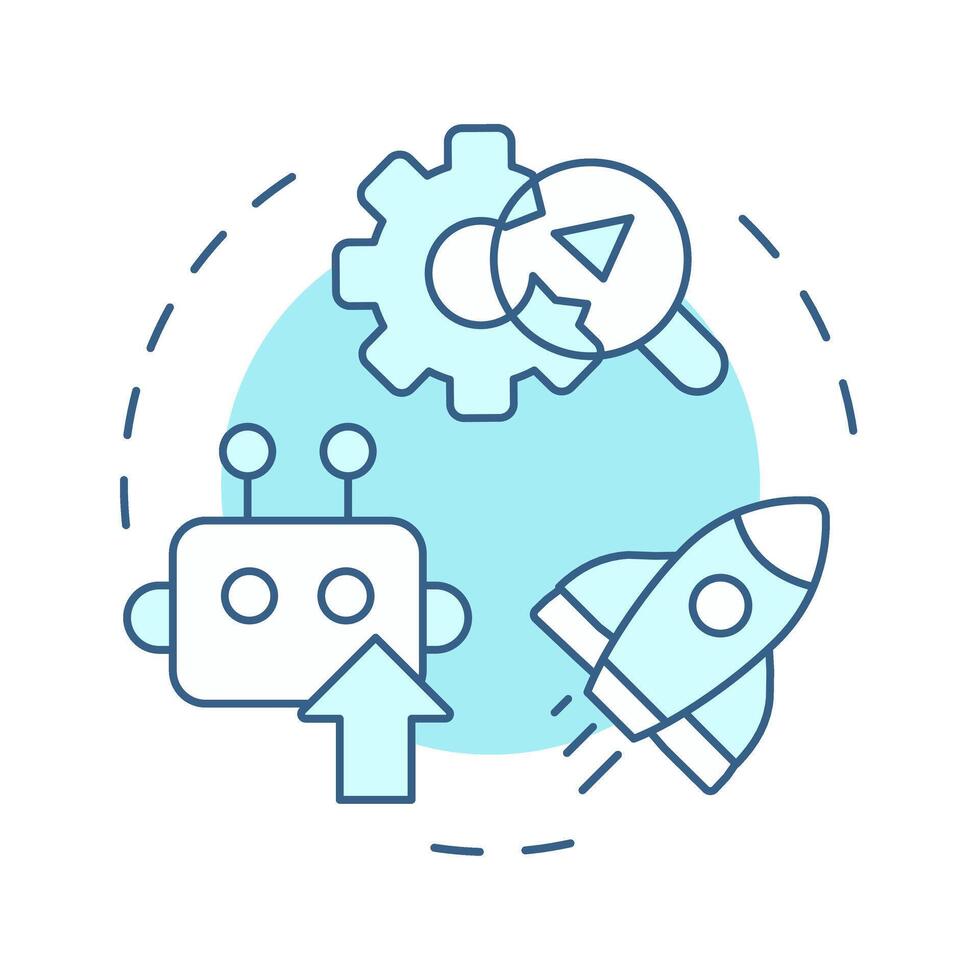 RPA pilot soft blue concept icon. Trial launch of automation system. Testing bot in real world environment. Round shape line illustration. Abstract idea. Graphic design. Easy to use in presentation vector