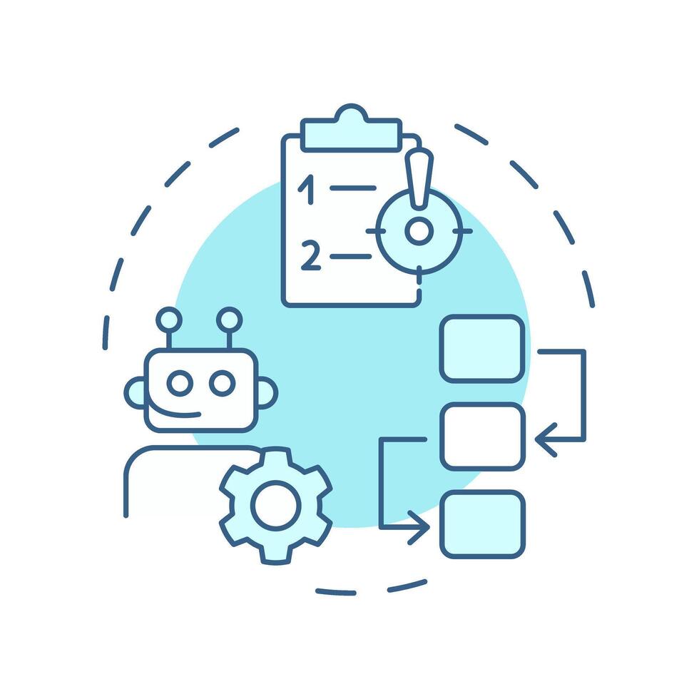 Rule based and adaptive RPA soft blue concept icon. Robotizing work processes. Futuristic technology. Round shape line illustration. Abstract idea. Graphic design. Easy to use in article vector