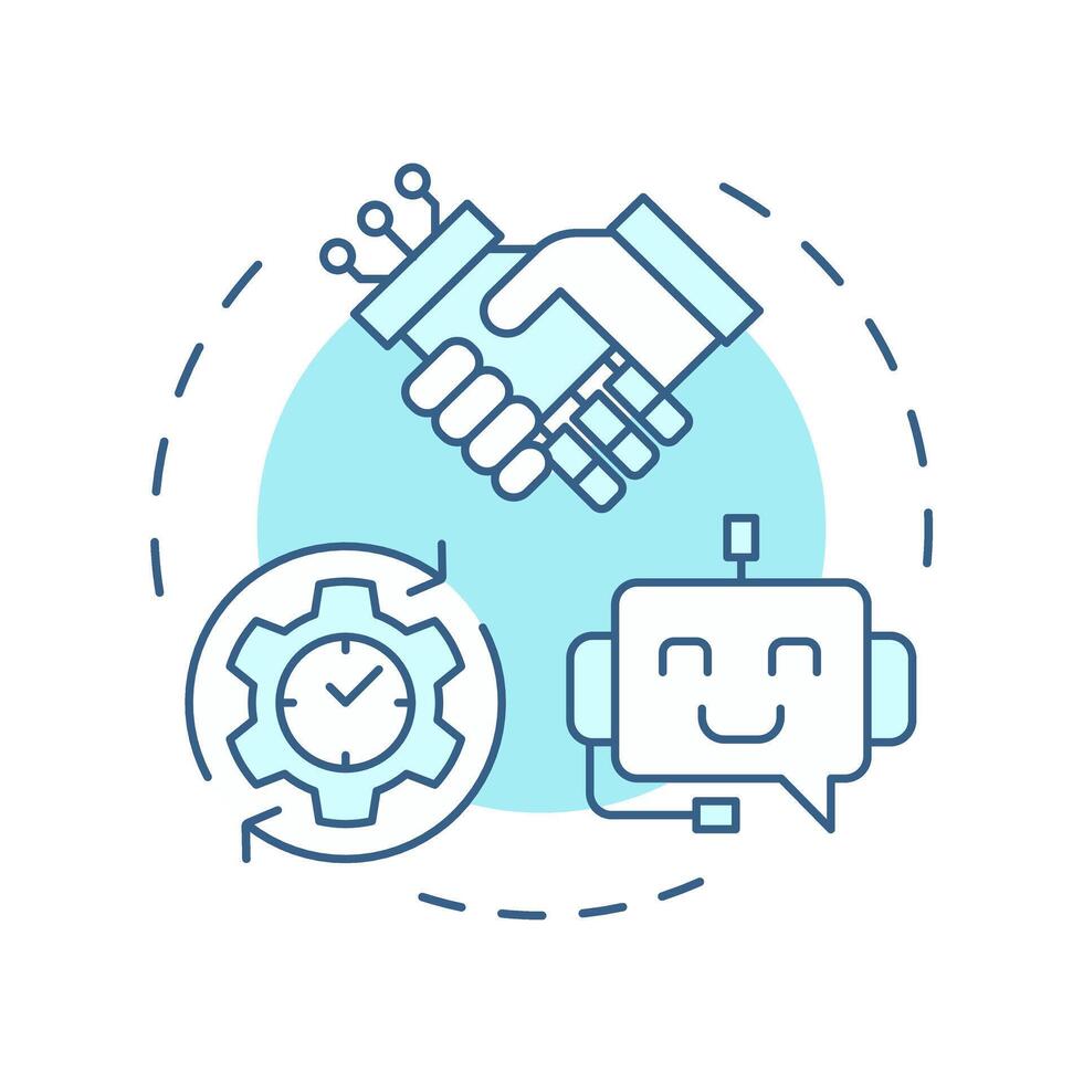 Attended RPA soft blue concept icon. Bots helping employees to do tasks ...