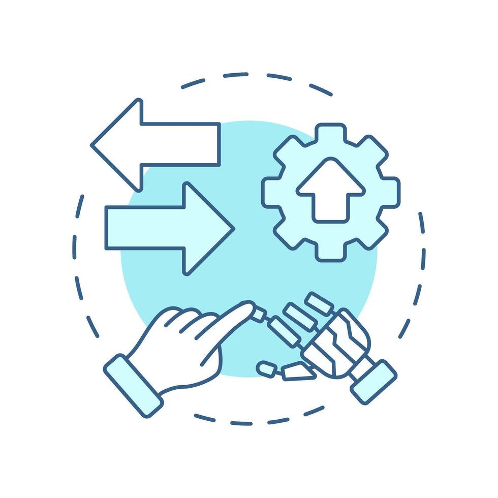 híbrido rpa suave azul concepto icono. asistió y desesperado bots implementación. robótico proceso automatización. redondo forma línea ilustración. resumen idea. gráfico diseño. fácil a utilizar en presentación vector