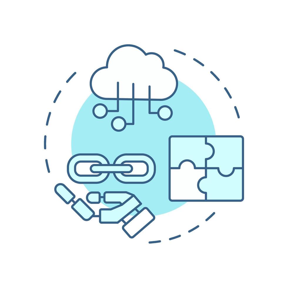 System integration soft blue concept icon. RPA connecting software and platforms. Technology development. Round shape line illustration. Abstract idea. Graphic design. Easy to use in presentation vector