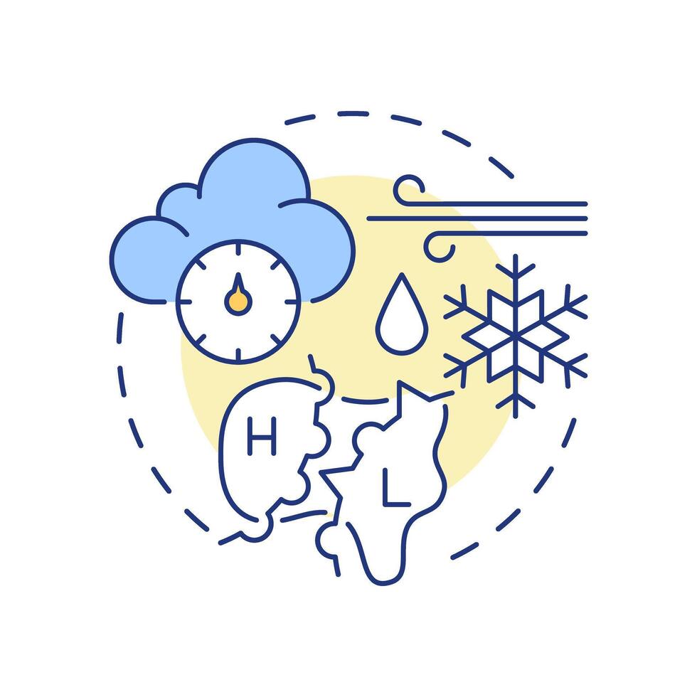 Atmospheric pressure multi color concept icon. Predicting weather changes by air weight. Natural phenomena. Round shape line illustration. Abstract idea. Graphic design. Easy to use in presentation vector