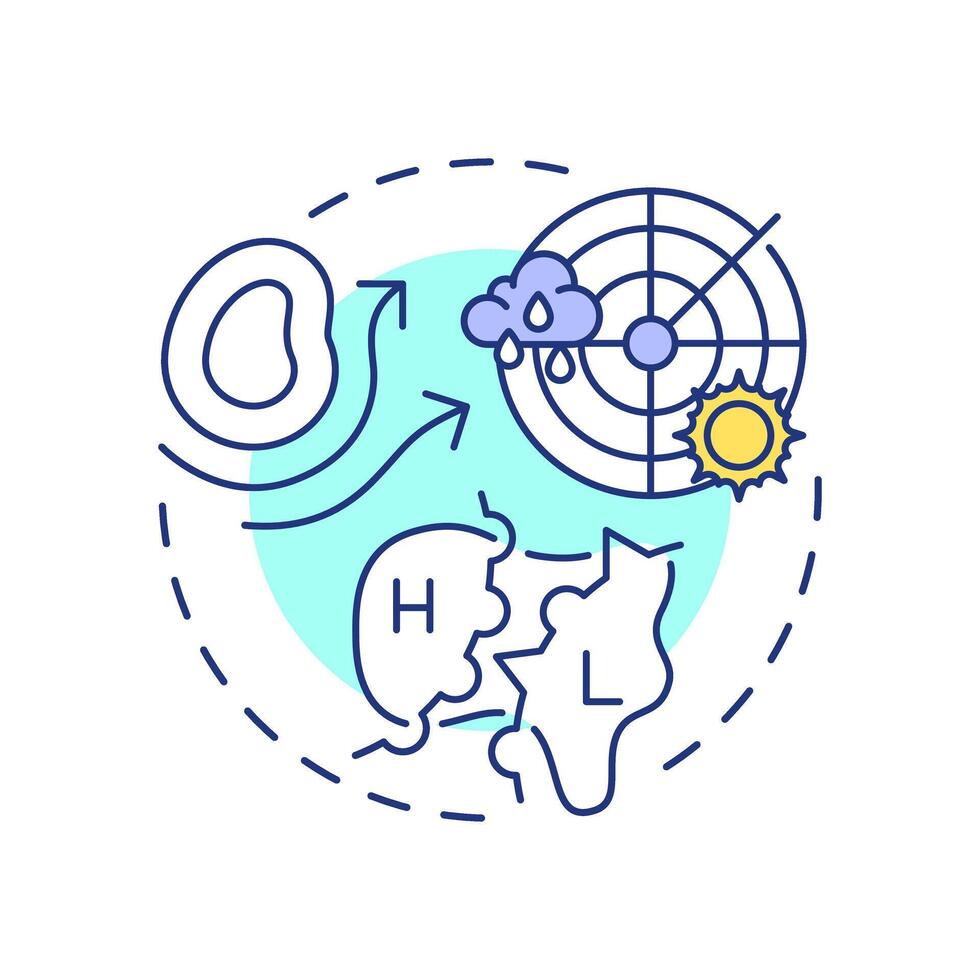 Synoptic scale meteorology multi color concept icon. Large weather systems analysis. Weather forecasting. Round shape line illustration. Abstract idea. Graphic design. Easy to use in article vector