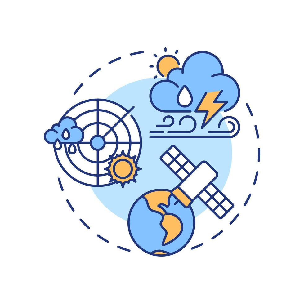 Weather forecasting multi color concept icon. Analysis of atmospheric data and models. Application of meteorology. Round shape line illustration. Abstract idea. Graphic design. Easy to use in article vector