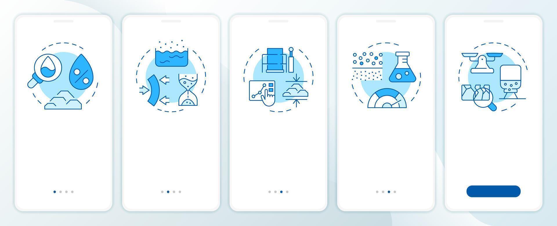 Soil tests blue onboarding mobile app screen. Geodetic survey walkthrough 5 steps editable graphic instructions with linear concepts. UI, UX, GUI template vector