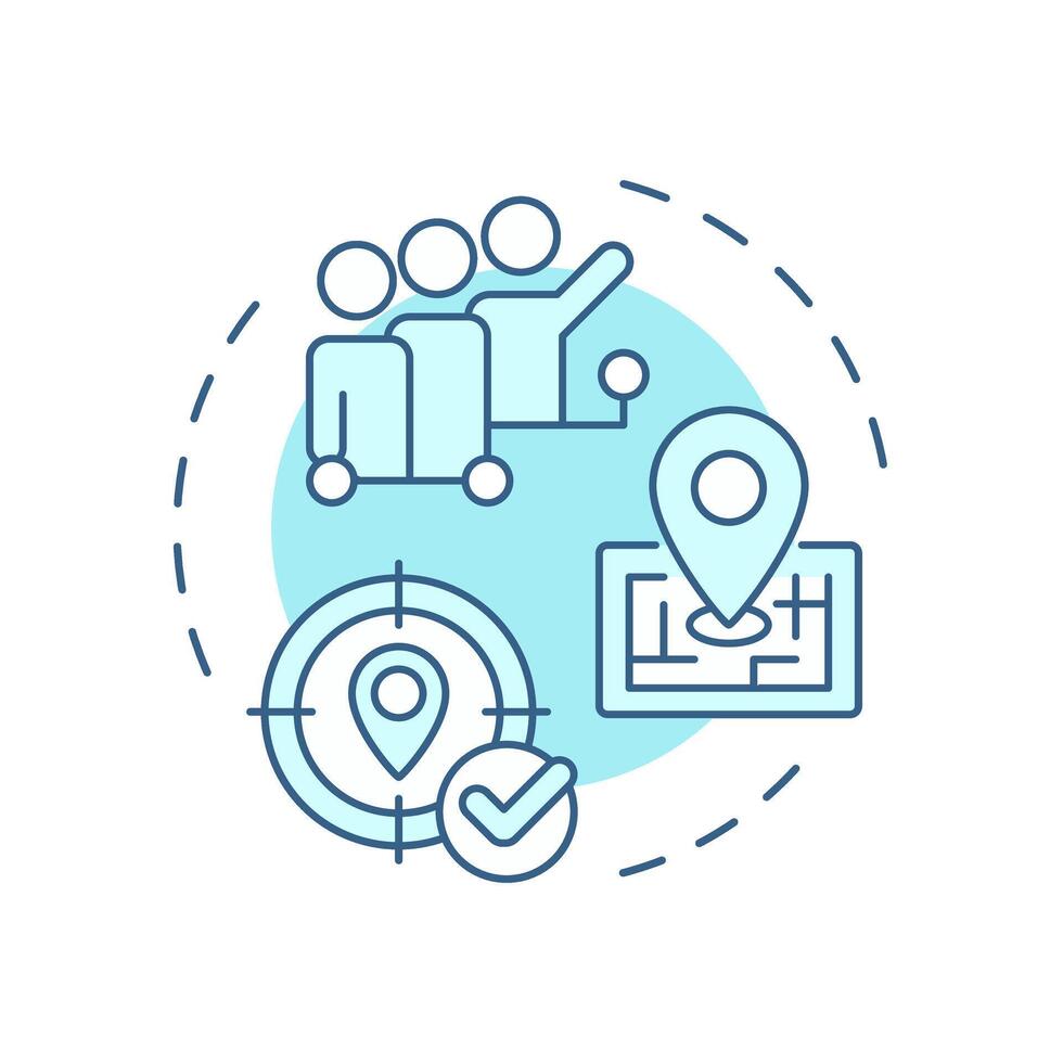 Team location soft blue concept icon. Real-time tracking and monitoring. Field service management. Round shape line illustration. Abstract idea. Graphic design. Easy to use in article vector