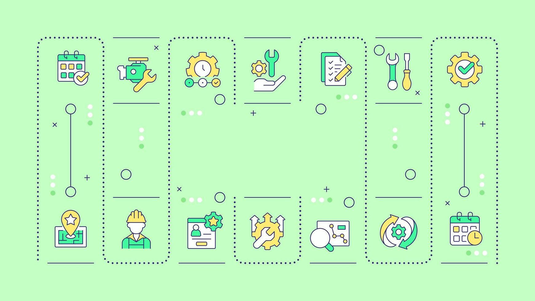 FSM light green word concept. Field service management system. Workflow optimization. Typography banner. Illustrationwith title text, editable icons color vector