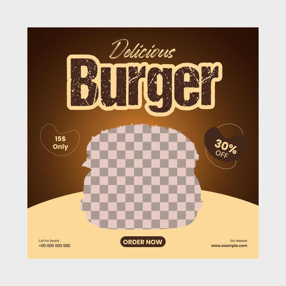 Burger Food Social Media Post Design For Restaurant vector