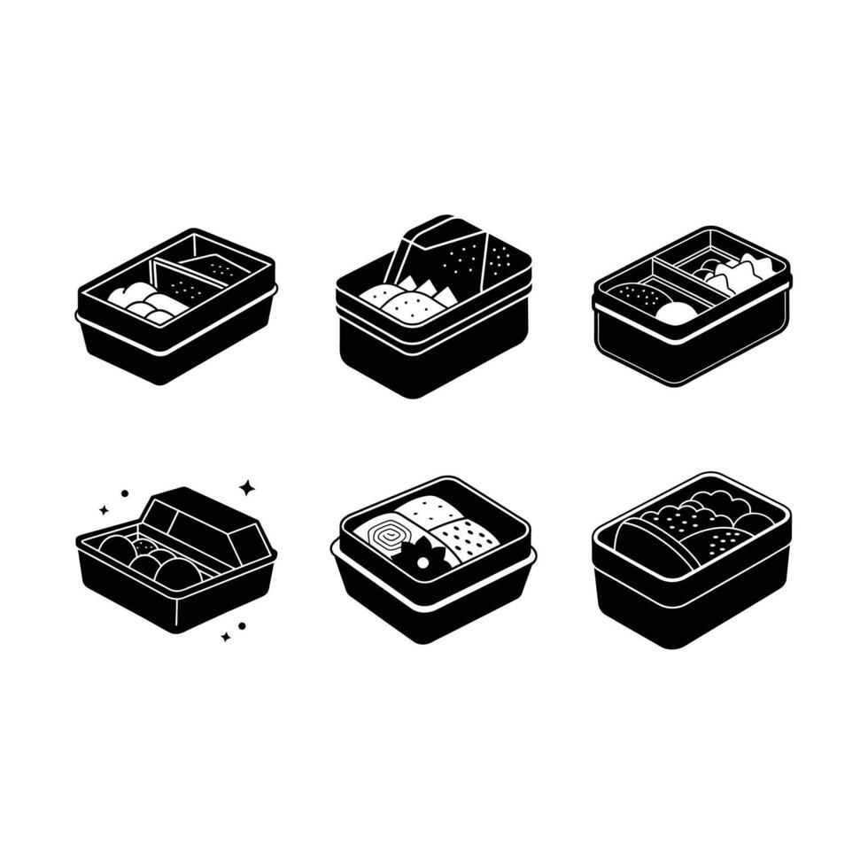 Bento Box and Linocut Silhouette Design vector