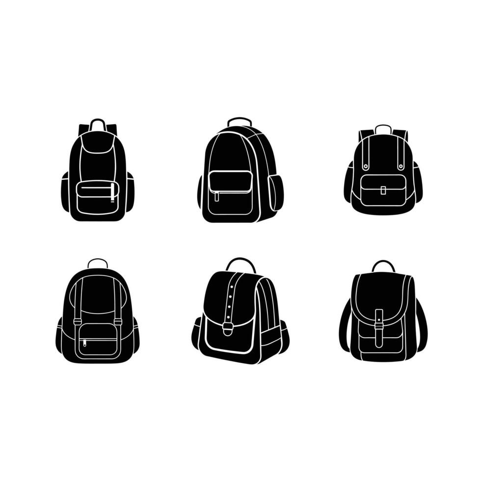 Backpack Icon and Linocut Silhouette Design vector