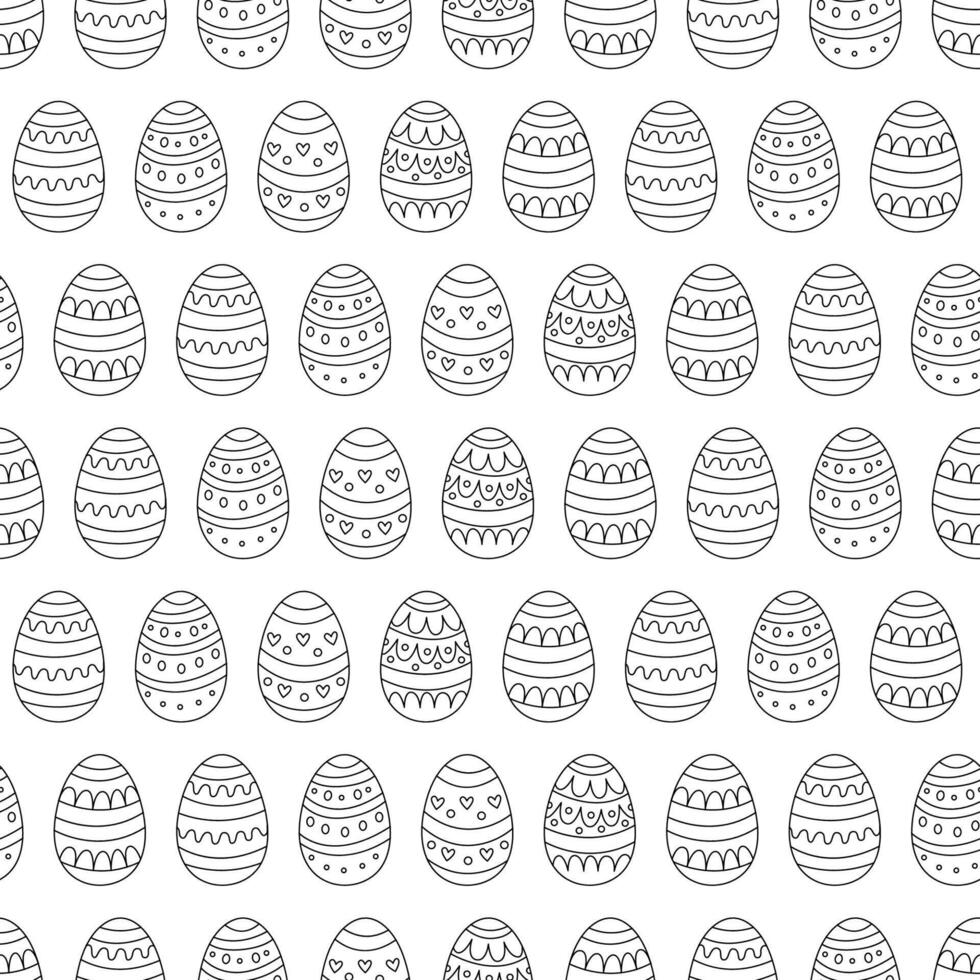 Seamless pattern with Easter eggs. Illustration in doodle hand drawn style, black outline. Great for coloring, wrapping paper vector