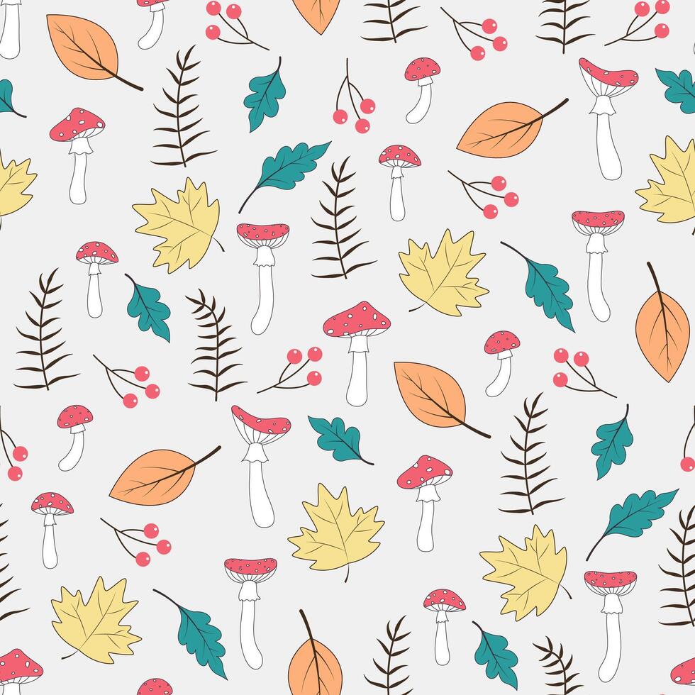 autumn seamless pattern with mushrooms vector