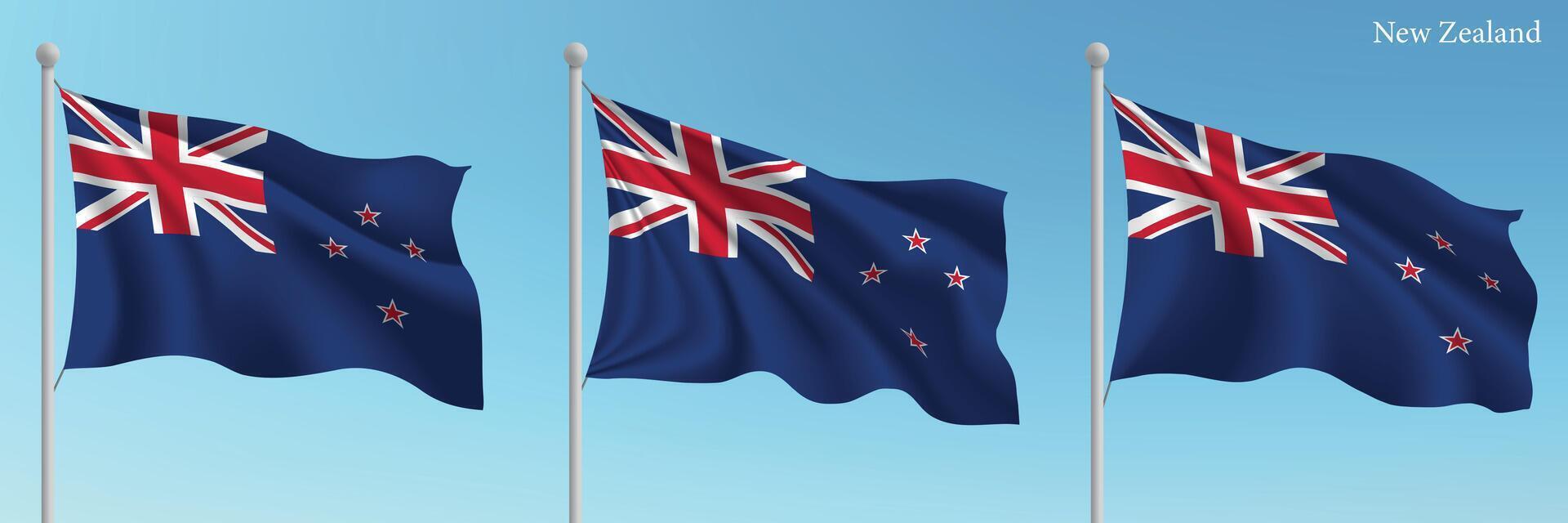 New zealand flags on the flagpole vector