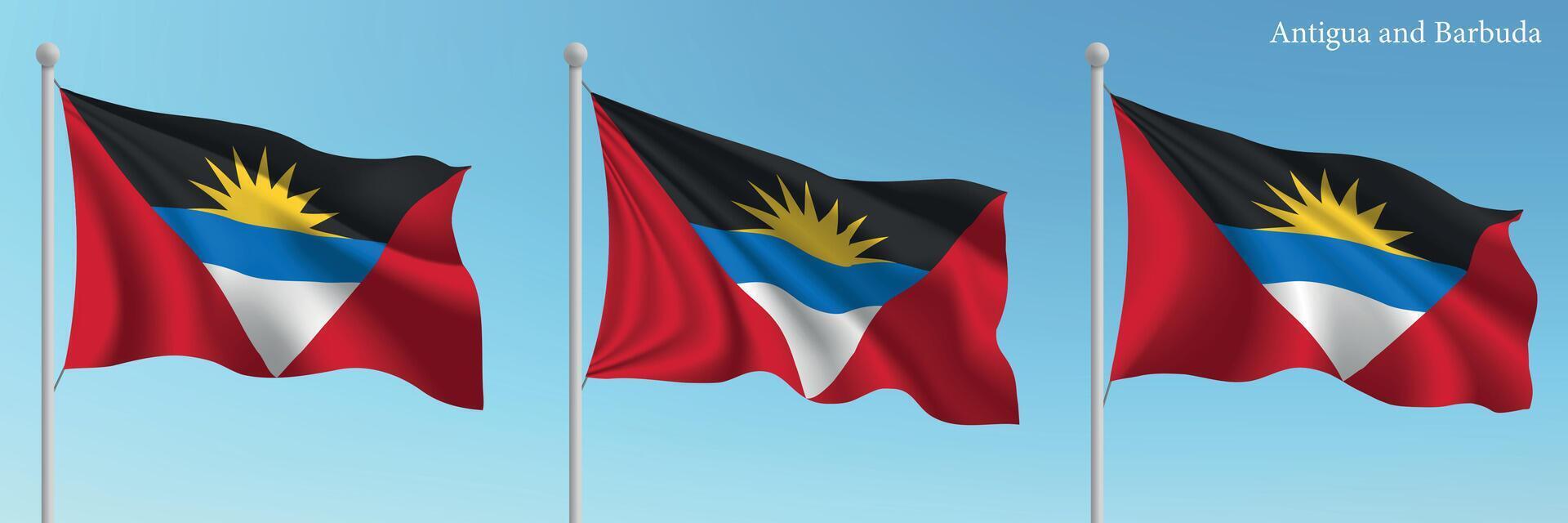 Three flags of antigua and barbados waving in the wind vector